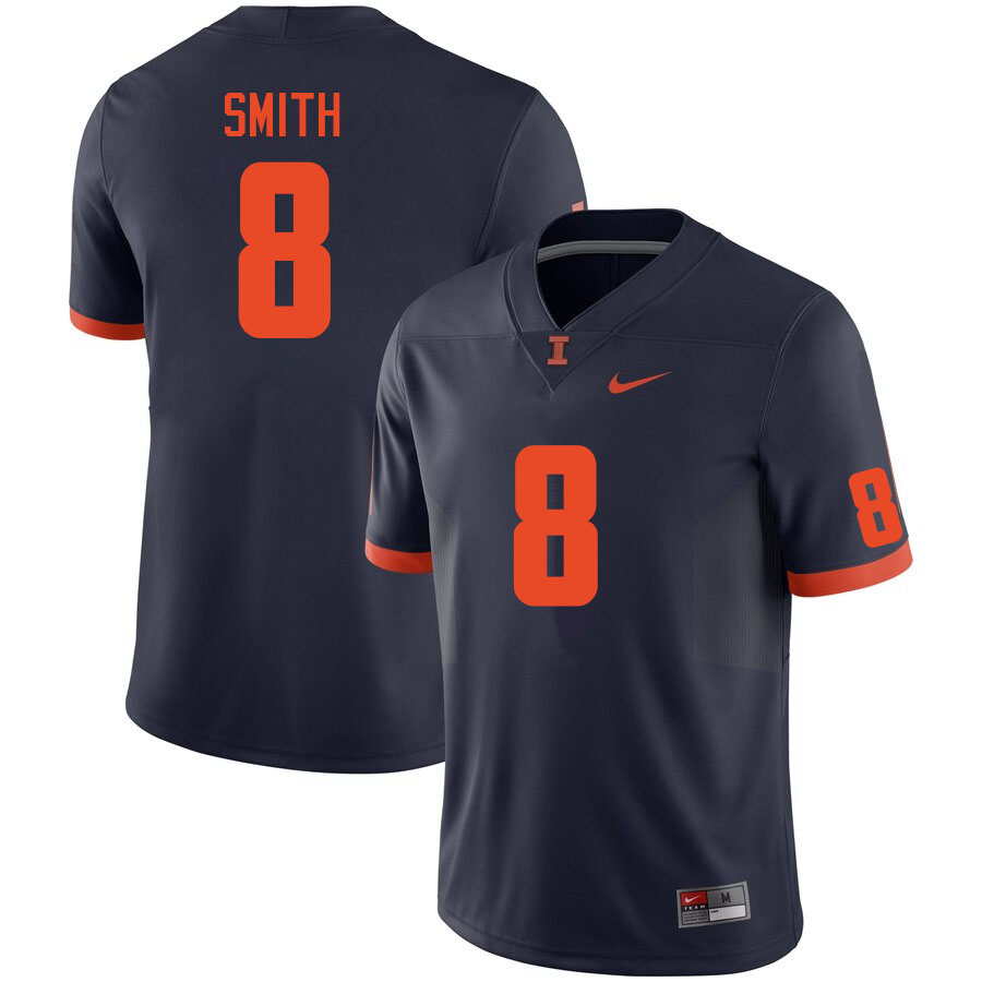 Men #8 Eddie Smith Illinois Fighting Illini College Football Jerseys Sale-Navy